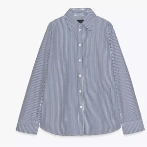 ZARA Blue & White Striped Cotton Shirt, Loose fit,  lightweight  sz xs